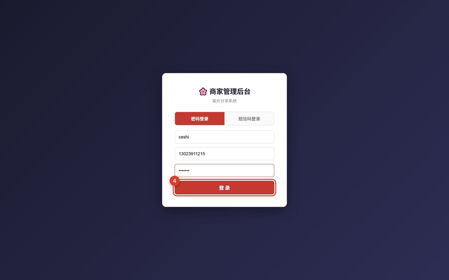 填好登录信息后点击登录按钮